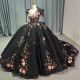 Emerald Black Ball Gown 15 Year Old Quinceanera Dresses Appliques Vestidos De Fiesta Birthday Party Dress With Spaghetti Straps