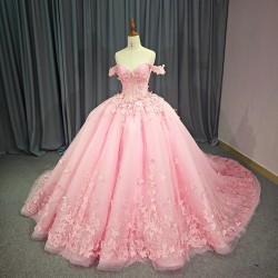 Glamorous Organza Quincenera Dresses Ball Gown Off the Shouler Appliques Corset Chapel Train Vestido De 15 Customised