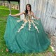 Green Quinceanera Dress Ball Gown Gold Lace Applique Sweet Vestidos De XV 15 Anos 16 XV Years Old Miss Birthday Mexican