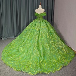 Jancember Green Quinceanera Dresses Ball Gown Off The Shoulder Tulle Appliques Mexican Sweet vestido de 15 anos