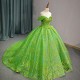 Jancember Green Quinceanera Dresses Ball Gown Off The Shoulder Tulle Appliques Mexican Sweet vestido de 15 anos