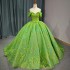 Jancember Green Quinceanera Dresses Ball Gown Off The Shoulder Tulle Appliques Mexican Sweet vestido de 15 anos