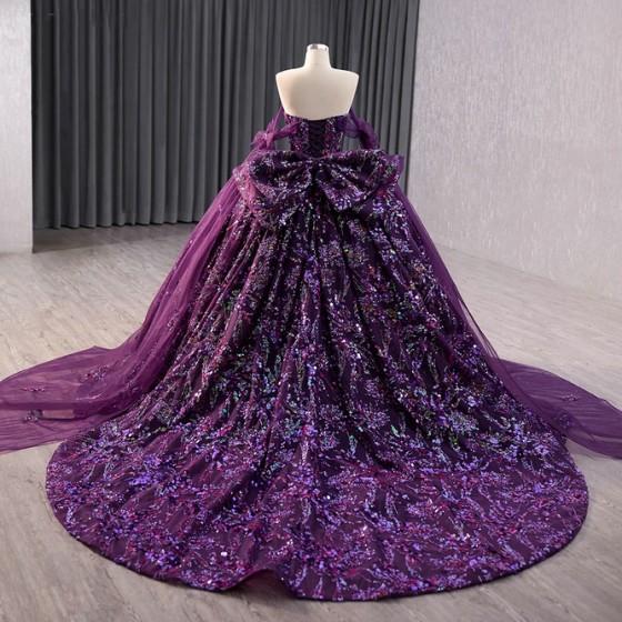 Jancember International Brand New Evening Dress for Women Organza Sequins Bow Ball Gown