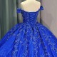 Jancember Royal Blue Beaded Pearls 3D Flowers Quinceanera Dresses Off The Shoulder Ball Gown vestido de 15 quinceanera