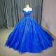 Jancember Royal Blue Beaded Pearls 3D Flowers Quinceanera Dresses Off The Shoulder Ball Gown vestido de 15 quinceanera