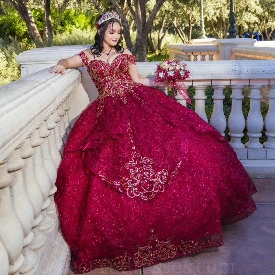 Luxury Ball Gown Quinceanera Dress 2024 Tulle Crystal Appliques With Cape Long Skirt Red Sweet 15 16 Birthday Chapel Train