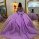 Luxury Lavender Quinceanera Dress Appliques Lace Beads Floor Length Princess Ball Gowns Sweet 15 16 Dresses vestidos de 15 anos