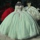 Luxury Sage Green Shiny Princess Quinceanera Dresses Beading Appliques Party Dress Tulle Elegent Sweet Vestido De 15 16 Anos