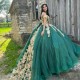 Mexican Green Quinceanera Dress Ball Gown Gold Lace Applique Sweet Vestidos De XV 15 Anos 16 XV Years Old Miss Birthday Mexican