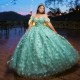 Mint Green Quinceanera Dress Off Shoulder Appliques Sequins Bow Beads Party Princess Sweet 16 Ball Gown Vestidos De 15 Anos