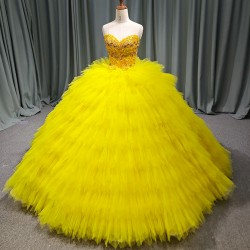 New Yellow Quinceanera Dresses Luxury Lace Party Dress Strapless Prom Ball Gown Quinceanera Gown vestido 15 anos quinceanera