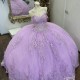 Off Shoulder Ball Gown Lilac Quinceanera Dresses Appliques Lace Beaded Corset Dress Long Girl Prom Party Gowns Robe Princess