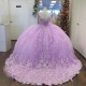 Off Shoulder Ball Gown Lilac Quinceanera Dresses Appliques Lace Beaded Corset Dress Long Girl Prom Party Gowns Robe Princess