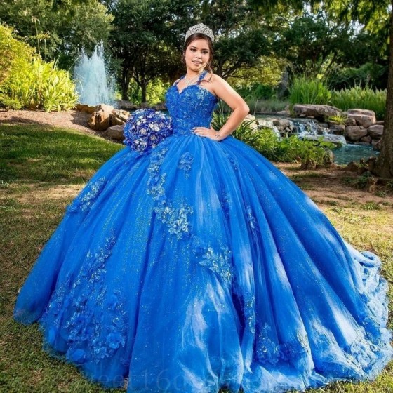 Off The Shoulder Ball Gown Blue Quinceanera Dresses Beaded Celebrity Party Gowns Applique Lace Sweet 16 Mexico vestidos de 15