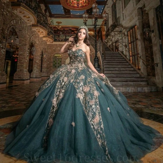 Off The Shoulder Emerald Green Quinceanera Dresses Ball Gown Tulle Appliques Lace Beads Puffy Mexican Sweet 16 Dresses 15 Anos