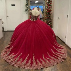 Off The Shoulder Red Quinceanera Dresses Ball Gown Princess Dress Appliques Lace Beaded vestidos de 15 Birthday Party Ball Gown