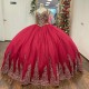 Off The Shoulder Red Quinceanera Dresses Ball Gown Princess Dress Appliques Lace Beaded vestidos de 15 Birthday Party Ball Gown