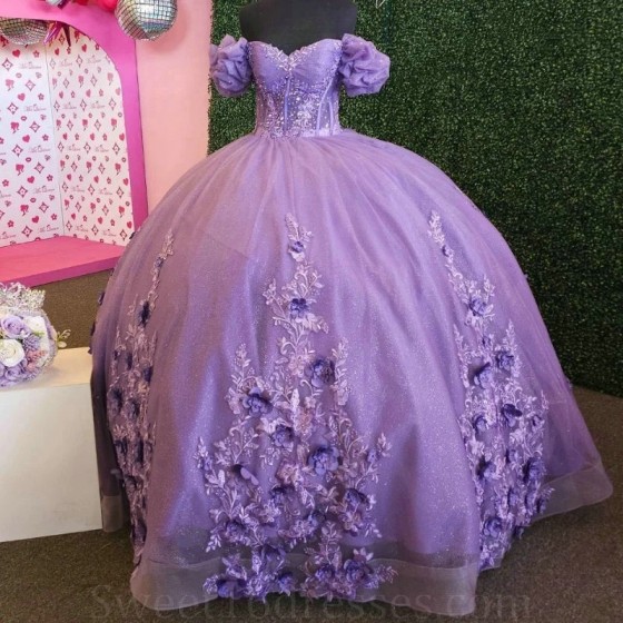 Off the Shoulder Lavender Quinceanera Dress Lace Applique Beading Mexican Sweet 16 Vestidos De XV 15 Anos Ball Formal Gown