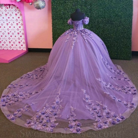 Off the Shoulder Lavender Quinceanera Dress Lace Applique Beading Mexican Sweet 16 Vestidos De XV 15 Anos Ball Formal Gown