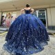 Off the Shoulder Navy Blue Quinceanera Dress Prom Dress Sweet 15 Dress Sequin Graduation Applique Lace Party Princess Dress