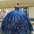 Off the Shoulder Navy Blue Quinceanera Dress Prom Dress Sweet 15 Dress Sequin Graduation Applique Lace Party Princess Dress