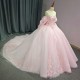 Pink Shiny Sweetheart Quinceanera Dress Off Shoulder Sequined Lace Bow Beads Court Train Bow vestido 15 anos quinceanera