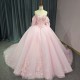 Pink Shiny Sweetheart Quinceanera Dress Off Shoulder Sequined Lace Bow Beads Court Train Bow vestido 15 anos quinceanera