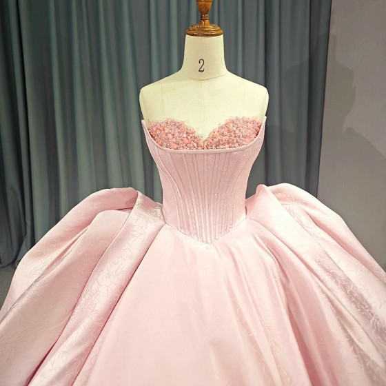 Pink Strapless Quinceanera Dresses Sweet 16 Prom Evening Gowns Applique Lace Beading Satin vestido de 15 quinceanera