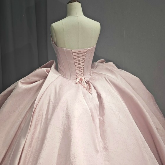 Pink Strapless Quinceanera Dresses Sweet 16 Prom Evening Gowns Applique Lace Beading Satin vestido de 15 quinceanera