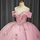 Pink Sweetheart Shiny Ball Gown Charming Short Sleeves Quinceanera Dresses 2024 Classic Applique vestido de 15 anos