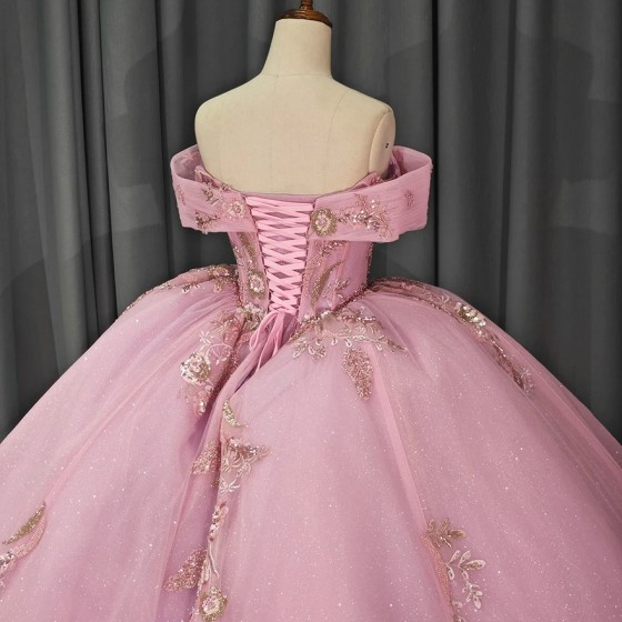 Pink Sweetheart Shiny Ball Gown Charming Short Sleeves Quinceanera Dresses 2024 Classic Applique vestido de 15 anos