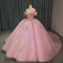 Pink Sweetheart Shiny Ball Gown Charming Short Sleeves Quinceanera Dresses 2024 Classic Applique vestido de 15 anos