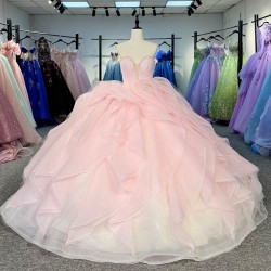 Princess Pink Quinceanera Dresses Customized Beaded Strapless Dress Corset Lace Up vestidos de 15 años quinceañeras