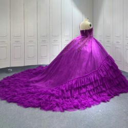 Purple Quinceanera Dress Sweet 15 Evening Dress Crystal Sleeveless Ball Gown Beading Vestido De Quinceanera