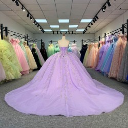 Quinceanera for 15 Anos Strapless Bow Short Sleeves Beaded Lacing Up Robe Princesse Bleu Femme Customized vestidos 15 anos