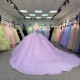 Quinceanera for 15 Anos Strapless Bow Short Sleeves Beaded Lacing Up Robe Princesse Bleu Femme Customized vestidos 15 anos