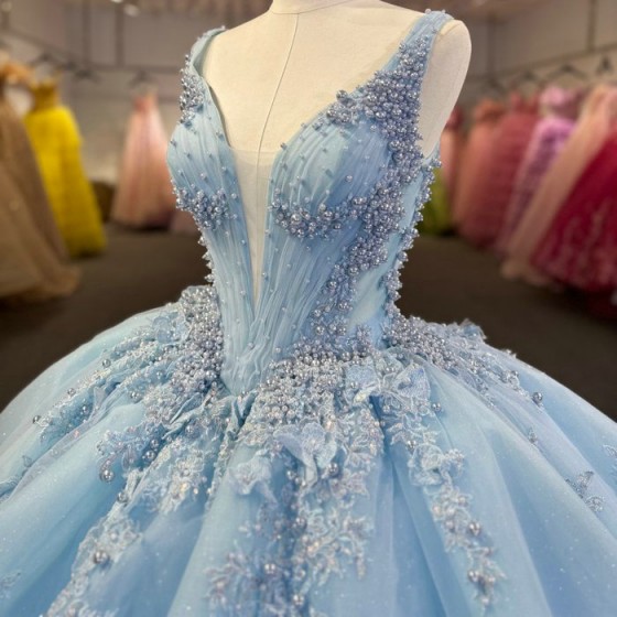 Real Picture Blue Quinceanera Dresses Appliques Beaded Tiered Sweet 16 Princess Prom Party Dress Vestido 15 14 Anos