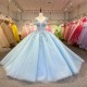 Real Picture Blue Quinceanera Dresses Appliques Beaded Tiered Sweet 16 Princess Prom Party Dress Vestido 15 14 Anos