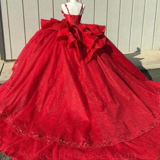 Red Ball Gown Quinceanera Dress 2024 Lace Applique Beads Long Train XV Princess Vestidos De 15 Anos Birthday Sweet 16 Dress