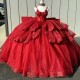 Red Ball Gown Quinceanera Dress 2024 Lace Applique Beads Long Train XV Princess Vestidos De 15 Anos Birthday Sweet 16 Dress