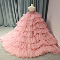 Romantic Flower Roses Spaghetti Straps Court Train Cake Quinceanera Dresses 2024 Floral Lace Ball Gown vestido de 15 quinceanera