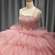 Romantic Flower Roses Spaghetti Straps Court Train Cake Quinceanera Dresses 2024 Floral Lace Ball Gown vestido de 15 quinceanera