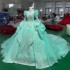 Romantic High Neck Green Shiny Quinceanera Dress Party Gown Customized Lace Ball Gown Beads Crystal Long Sleeves For 16 Year