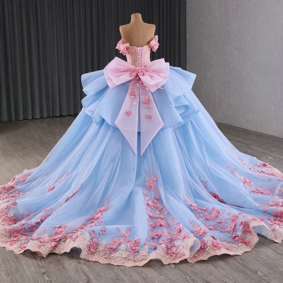 Romantic Sweet 15 16 Dress for Women Quinceanera Ball Gown Off Shoulder Large Train Formal Party Gown Cocktail vestidos 15 anos