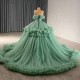 Royal Green Sweet 16 Promotion Quinceanera Dress Ball Gown Trumpet Short Sleeves Shiny Mexico Vestidos De 15