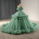 Royal Green Sweet 16 Promotion Quinceanera Dress Ball Gown Trumpet Short Sleeves Shiny Mexico Vestidos De 15