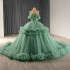 Royal Green Sweet 16 Promotion Quinceanera Dress Ball Gown Trumpet Short Sleeves Shiny Mexico Vestidos De 15