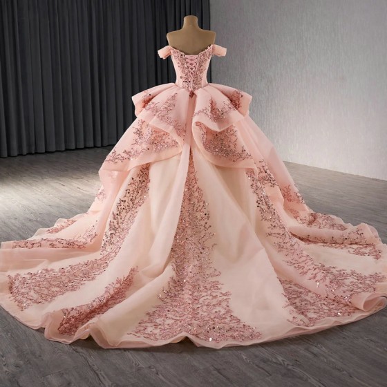 Royal Pink Sweet 16 Quinceanera Dress Tassel Ball Gown Sweetheart Short Sleeves Shiny Applique Mexico Vestidos De 15 Anos