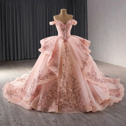 Royal Pink Sweet 16 Quinceanera Dress Tassel Ball Gown Sweetheart Short Sleeves Shiny Applique Mexico Vestidos De 15 Anos