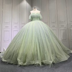 Sage Quinceanera Dress Sweet 15 Evening Dress Crystal Sleeveless Ball Gown Beading Vestido De Quinceanera